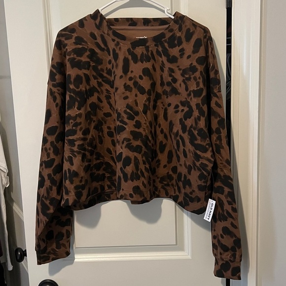 Dynamic Fleece Oversized Crop Sweatshirt NWT Size XL Leopard Old Navy - Picture 2 of 5